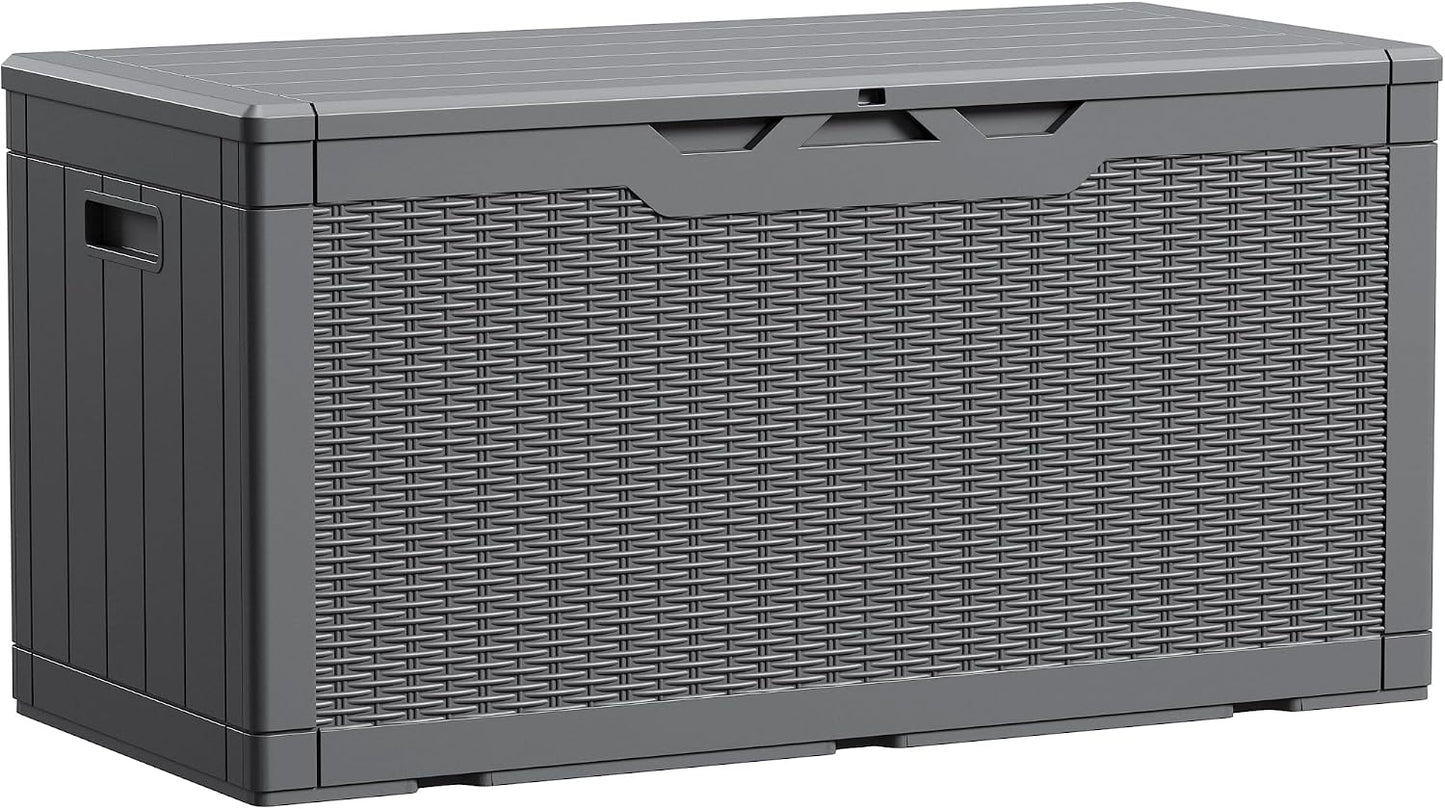 Devoko 100 Gallon Waterproof Large Resin Deck Box Indoor Outdoor Lockable Storage Container for Patio Furniture Cushions Garden Tools (100 Gallon, Black)