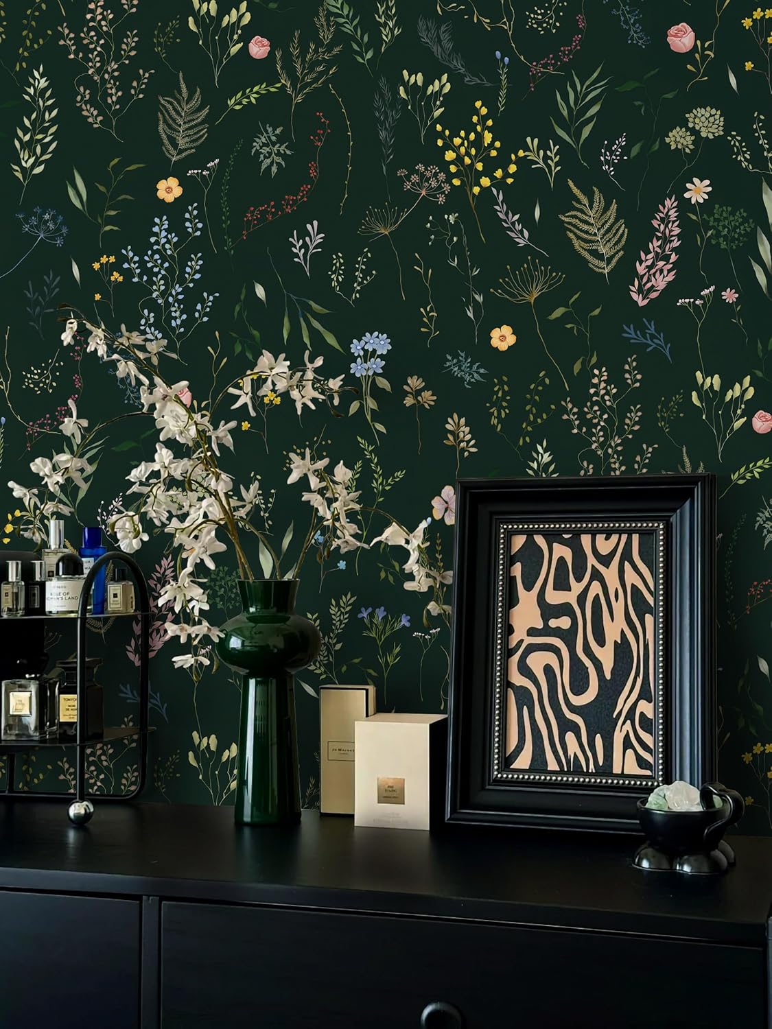 Dimoon 17.3''x78.7'' Vintage Peel and Stick Wallpaper Boho Beige Neutral Contact Paper White Floral Bird Wallpaper Removable Botanical Renter Friendly Modern Wall Paper Bedroom Bathroom Vinyl Roll