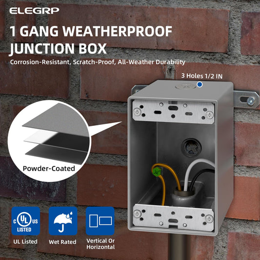 ELEGRP Outdoor GFCI Outlet with in Use Cover and Box Kit, 1 Gang, 15 Amp TRWR Self-Test GFI Receptacle, Extra Duty Metallic Electrical Outlet Box, Lockable in Use Cover, UL Listed, Black, 1 Pack