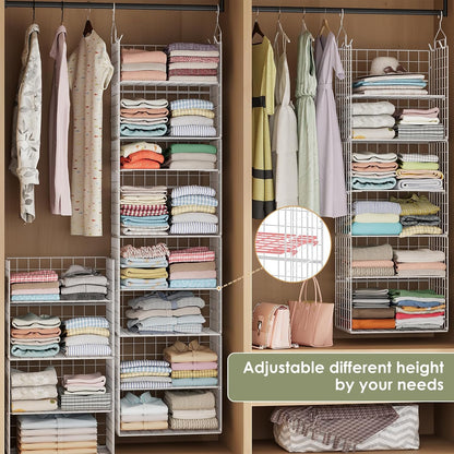 X-cosrack Closet Hanging Organizer Shelves - 5 Tier Wardrobe Organizers and Storage Bin, Hanging Organizer Shelves, Clothes Shelf with Adjustable Dividers for Bedroom Closet Sweater Shoes Handbag