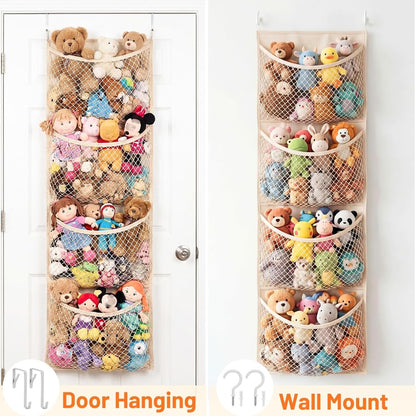 Ofiray-home Cotton Over The Door Stuffed Animal Storage | Toy Organizer for Storage Plush Toys, Stuffed Animal Holder with 4 Large Pockets, Hanging Door Organizer for Nursery