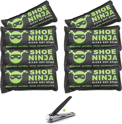 Charcoal Shoe Deodorizer Inserts - Shoe Odor Eliminator - Activated Charcoal Shoe Deodorizer Bags to Absorb Shoe Smell - Pack of 4 Shoe Smell Eliminator with Nail Clippers