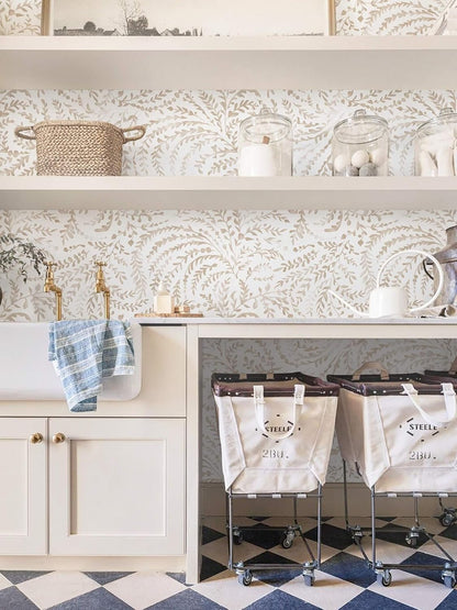 Ismoon Peel and Stick Wallpaper Boho Beige Contact Paper Neutral Floral Wall Paper Textured Self Adhesive Removable Wallpaper for Bedroom Kitchen Renter Friendly Vinyl 17.3" x 78.7"