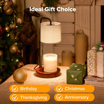 Candle Warmer Lamp with Timer, Dimmable Wax Warmer Candle Lamp for Jar Candle with 2 Bulbs, Christmas Birthday Gifts for Women Mom, Cozy Home Decor for Room, Bedroom, Kitchen-Pleated Fabric