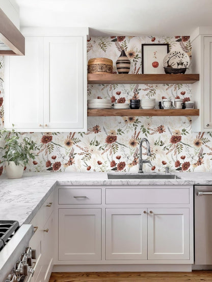 Dimoon 17.3''x78.7'' Peel and Stick Wallpaper Floral Cute Contact Paper Vintage Village Country Cottage Wallpaper Farmhouse Yellow Beige Renter Friendly Geometry Waterproof Embossed Kitchen Bedroom