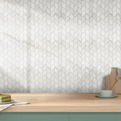 Tilingview 10-Sheet Peel and Stick Backsplash Tile for Kitchen, Self-Adhesive Mosaic Glossy Leaf Stick on Wall Tile with Gaps (Leaf Beige)