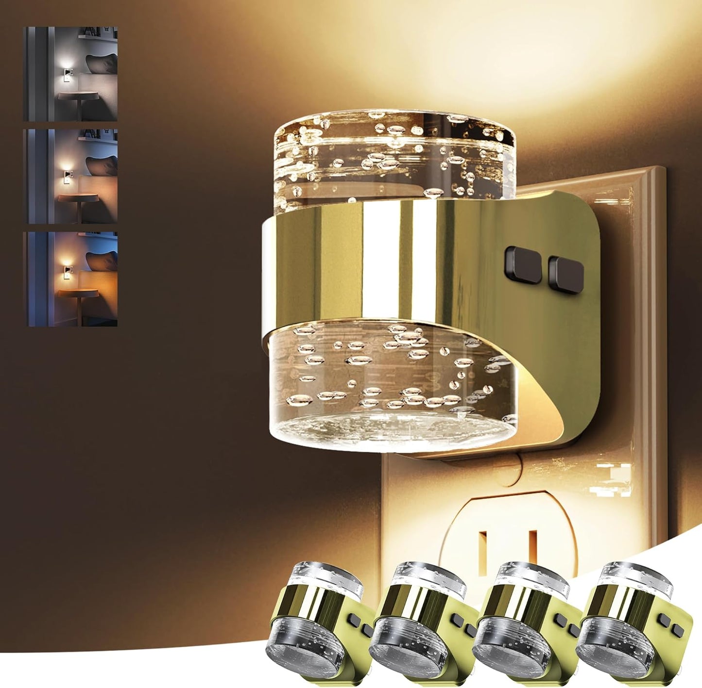 L LOHAS LED Night Light, Bubble Night Lights Plug into Wall,2 Pack 3000K/4000k/5000K Adjustable Color Temperature Night Light,Dimmable Nightlights with Dusk to Dawn Sensor for Rooms Bathroom Hallway
