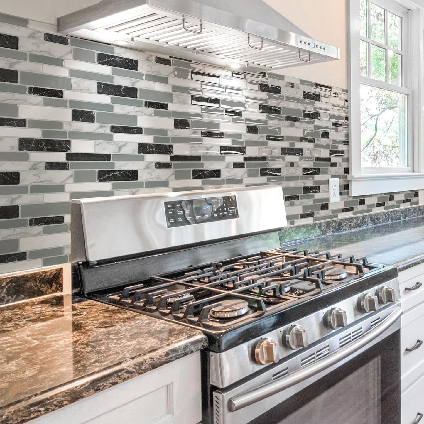 Art3d 10-Sheet Peel and Stick Kitchen Backsplash Tiles, 12"x12" Self-Adhesive Marble Grey Wall Tiles for Kitchen and Bathroom
