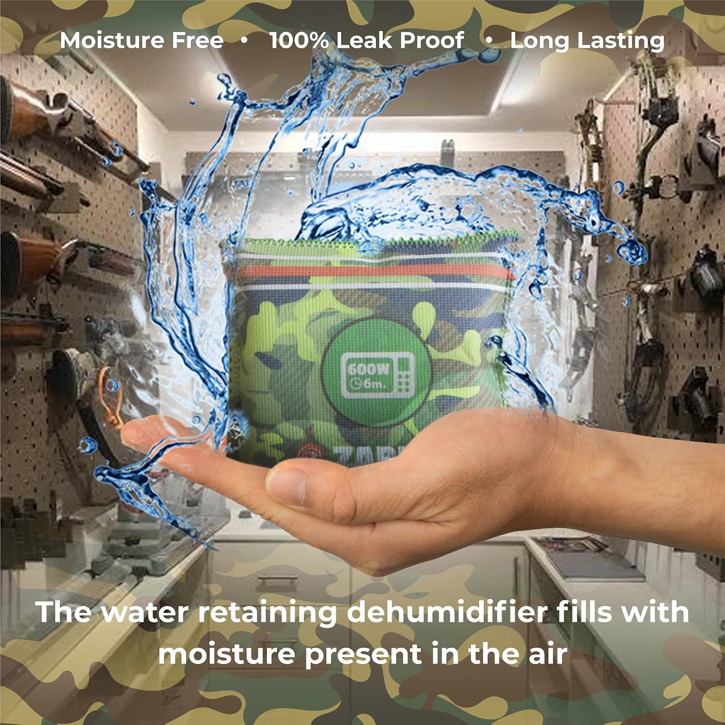 Zarpax Gun Safe Dehumidifier Camouflage - Rechargeable Desiccant Dehumidifier Bags - Reusable & Absorbs Moisture & Humidity - 4x Pack