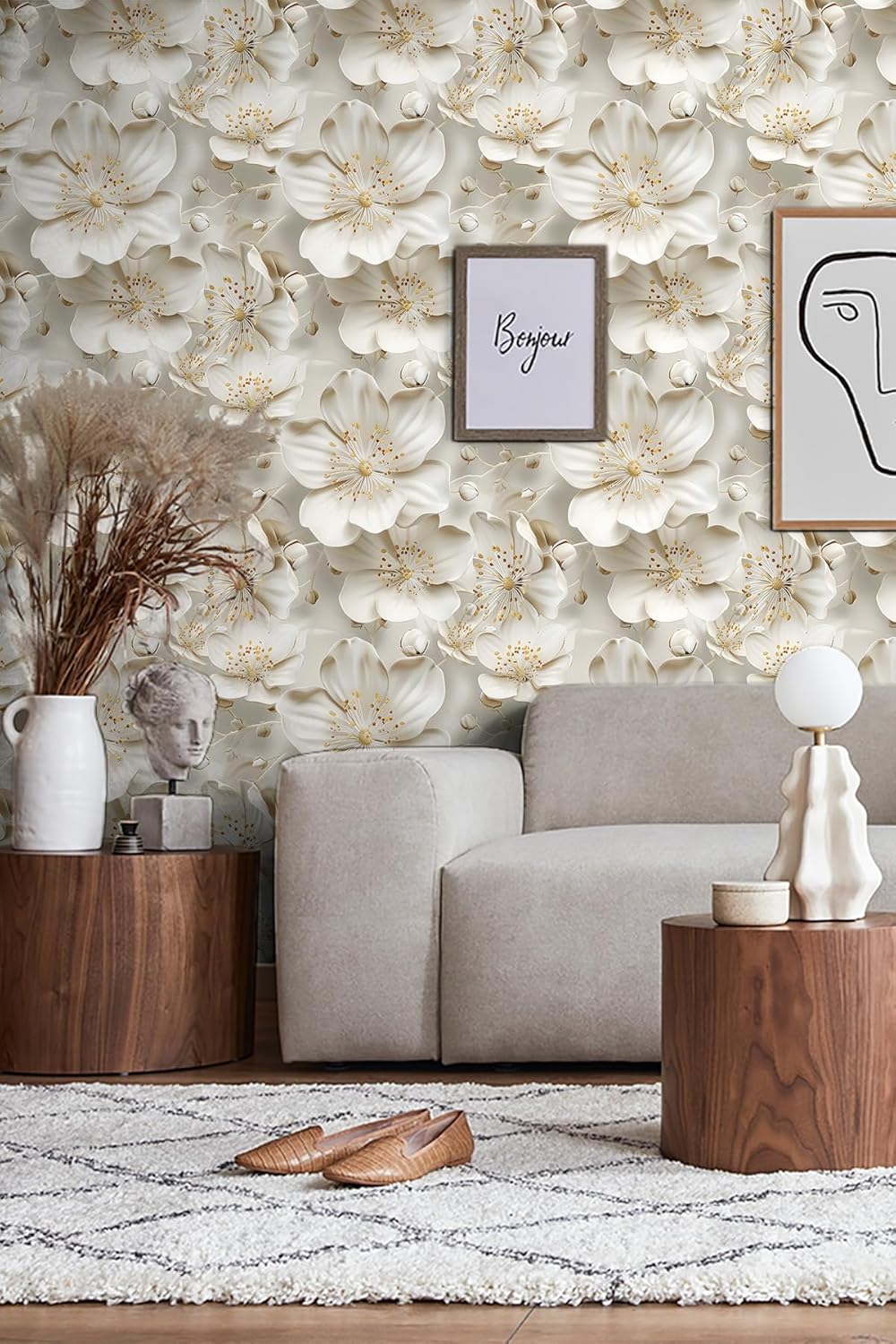 Floral Peel and Stick Wallpaper 3D Effect Interior Wall Décor Contact Paper Self Adhesive Removable Renter Friendly for Bedroom Living Cabinet Room 17.7in x 9.8ft (Not Textured Wallpaper