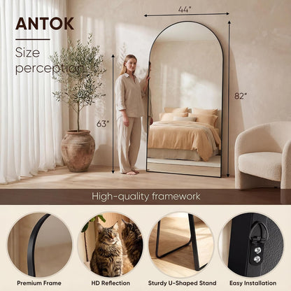 Antok 58" x19” Arched Full Length Floor Mirror, Gold Aluminum Frame, Free Standing/Wall Mount/Leaning for Bedroom, Living Room, Dressing Room