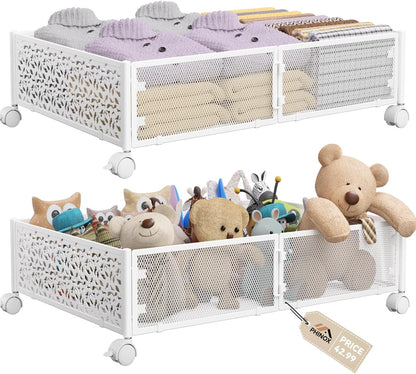 Under Bed Storage, Under the Bed Storage Containers with Wheels, Under Bed Shoe Storage Organizer Drawer for Bedroom Clothes Shoes Blankets -2Pack