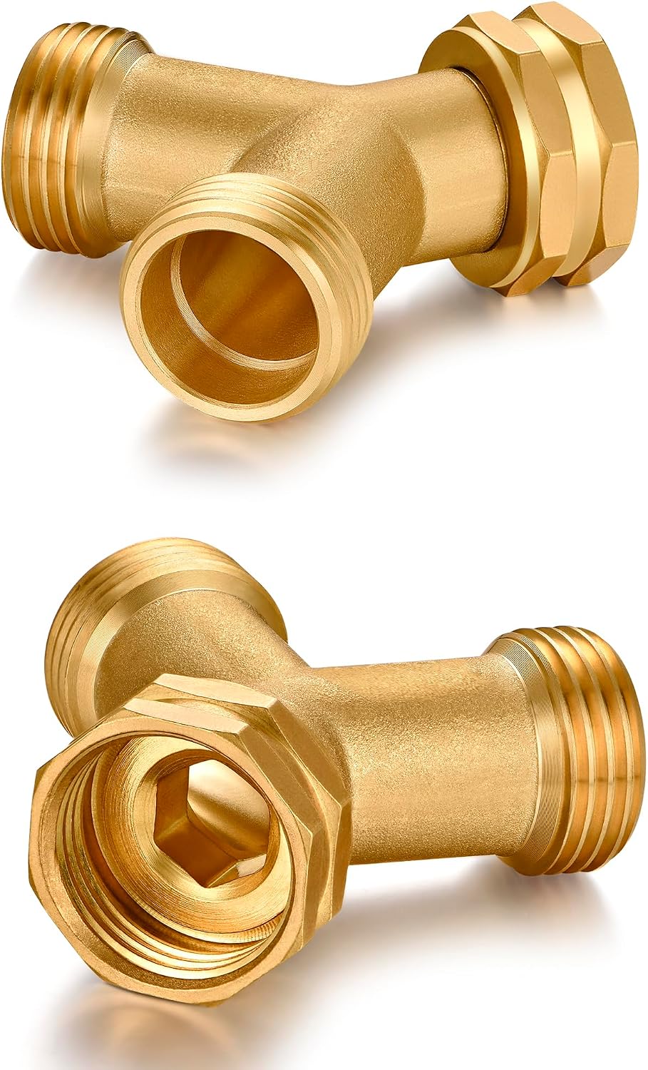 SIGURANTA Garden hose splitter, Brass Y-Type Unrestricted Flow Fitting, Garden Faucet splitter (2-way full flow)