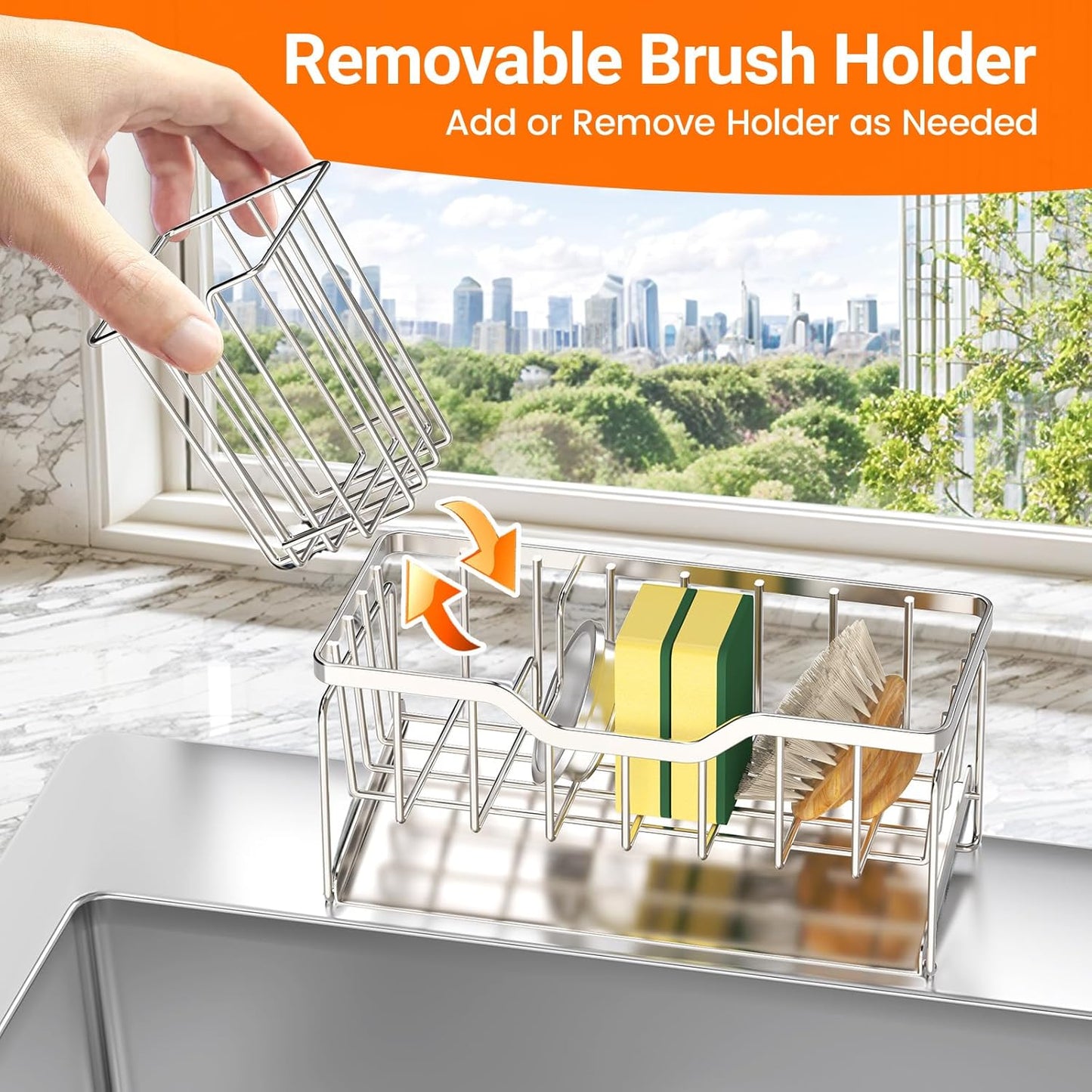 StorageRight Kitchen Sink Caddy Organizer, Rustproof Sponge Holder for Kitchen Sink, Instant Dry High Brush Holders with Drain Tray, Anti-Slip Storage Organization Essentials, Black