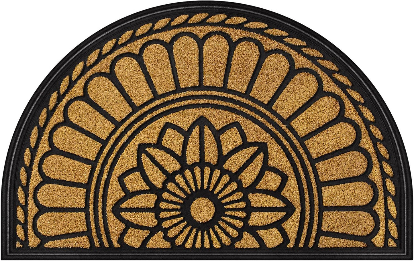 Mibao Front Door Mat Indoor Outdoor Entrance, Semicircular Entrance Mat, Half Round Waterproo Non-Slip Durable Rubber Door Mats, Low Profile Heavy Duty Doormat for Garage, Patio, 30" x 18", Yellow