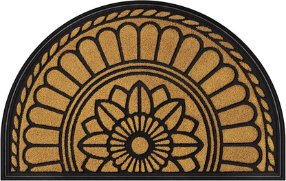 Mibao Front Door Mat Indoor Outdoor Entrance, Semicircular Entrance Mat, Half Round Waterproo Non-Slip Durable Rubber Door Mats, Low Profile Heavy Duty Doormat for Garage, Patio, 30" x 18", Yellow