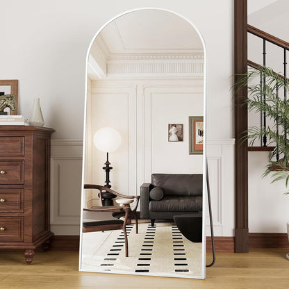 OGCAU Floor Full Length Mirror, 56"x20" Arched Full Body Mirror, Hanging or Leaning, Standing, Wall Mounted with Aluminum Frame for Bedroom Living Room, White
