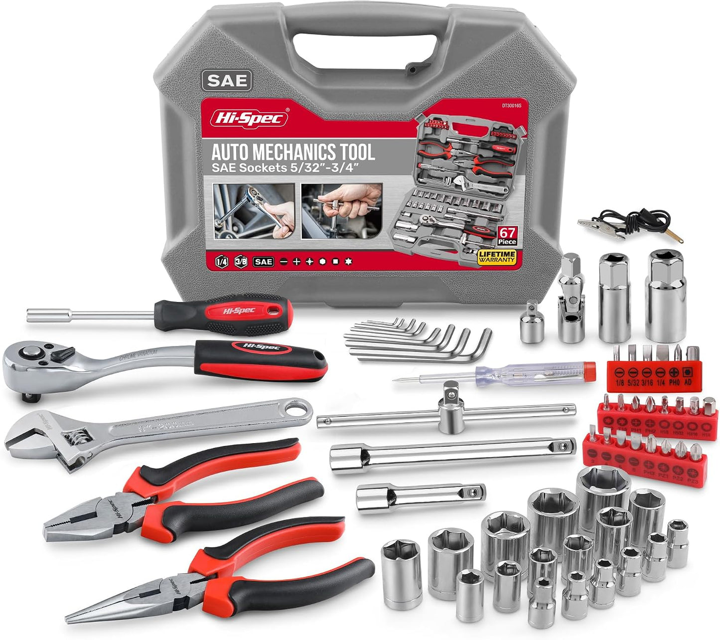 Hi-Spec 73pc Home and Garage Tool Kit Set. Essential Household and Auto Repair Tools. Includes Pliers, Sockets, Wrenches and a Hex Key Set in a Toolbox Carry Case
