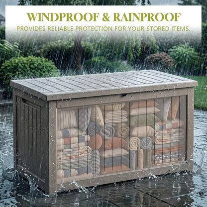 Waterproof Outdoor Storage Box Outside Deck Box Lockable Resin Bench UV Resistant Furniture Cushion Pool Tool Float Bin Patio Garden Porch (Black, 120 Gallon)