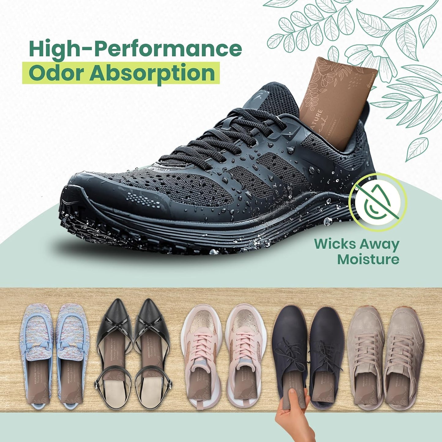 Roonin Shoe Deodorizer Insert - Shoe Odor Elimination - Activated Charcoal Odor Absorber - Odor Eliminator For Shoes - Shoe Freshener - Boot Deodorizer (6-pack)