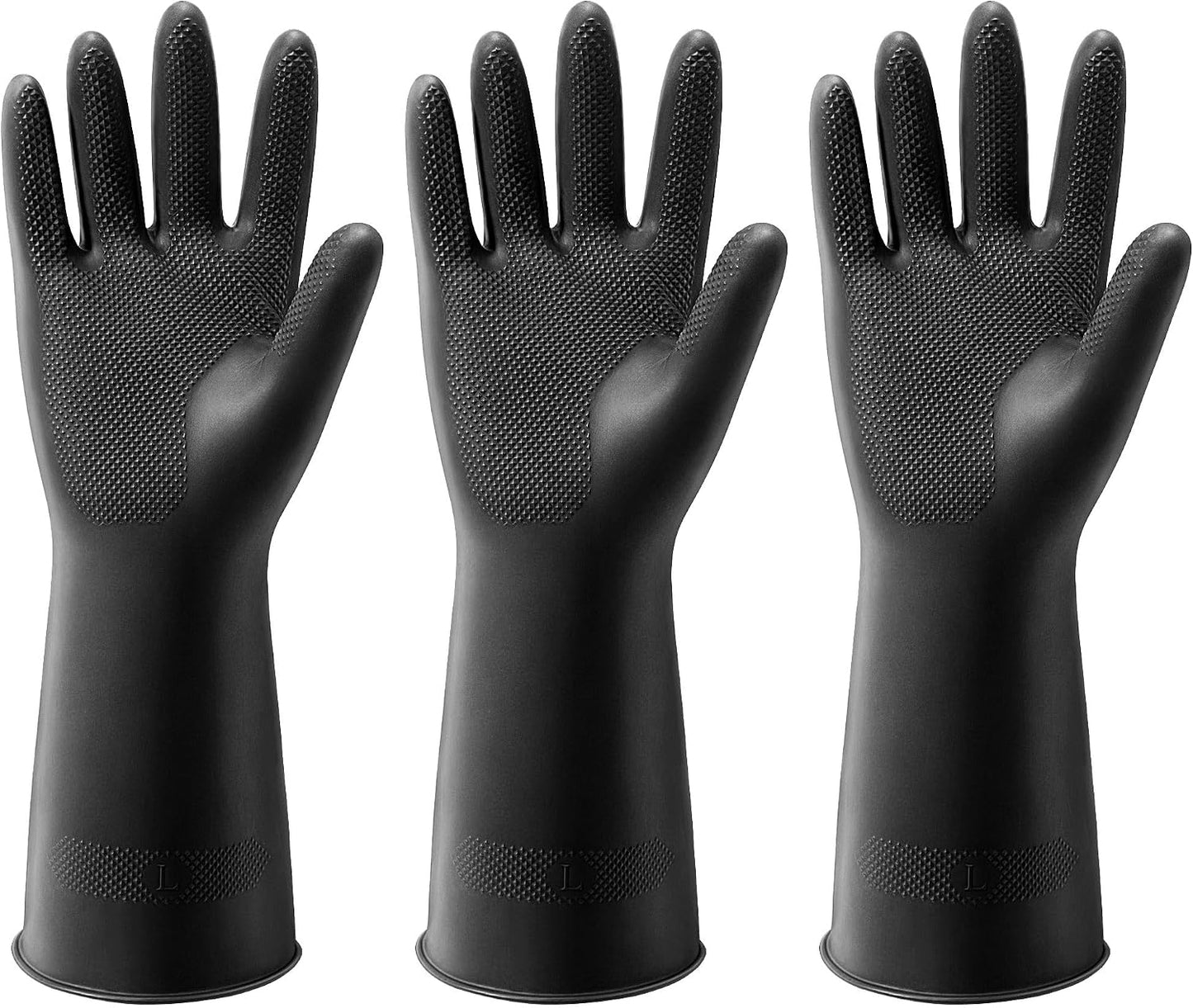 ThxToms 3 Pairs Dishwashing Gloves, Reusable Latex Cleaning Gloves for Housework Kitchen Bathroom, Durable Flexible & Anti-slip, Smooth Lining, Easy On & Off, Extra Large, Black