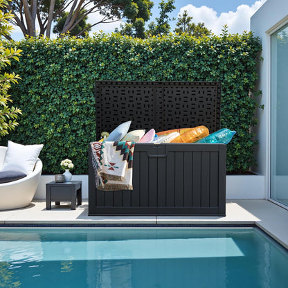 Greesum Outdoor Storage Box 31 Gallon Storage Box with Lid for Patio Furniture, Garden Tools, Pool Supplies, Waterproof and UV Resistant, Lockable, Dark Black
