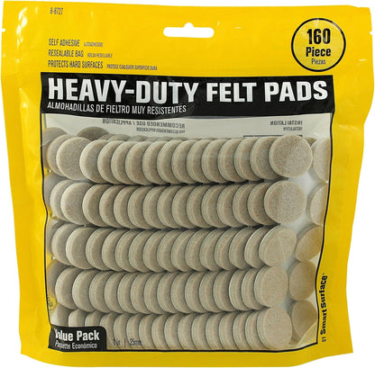 Smart Surface 8827 Heavy Duty Self Adhesive Furniture Felt Pads 1-Inch Round Brown 160-Piece Value Pack in Resealable Bag