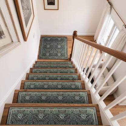 OJIA Floral Stair Treads Non-Slip Stair Runner for Wooden Steps Indoor 15PCS 30"x8" Carpet Stair Treads Stair Mats Staircase Step Treads for Kids, Elders and Dogs, Stair Covers, Black