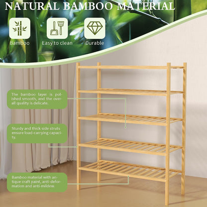ROMGUAR CRAFT 3 Tier Bamboo Shoe Rack for Closet Free Standing Wood Shoe Shelf Storage Organizer for Entryway Small Space Stackable 27"x11"x20" (Natural)