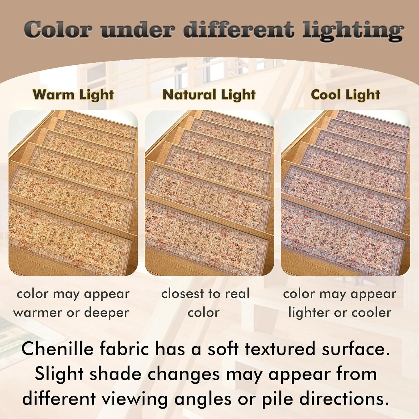 Non Slip Stair Treads for Wooden Steps, 15 Pack 8"x30" Washable Carpet | 8x30 in soft chenille polyester stair treads with reusable TPE backing for indoor wood stairs, dogs, kids, and seniors