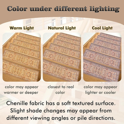 Non Slip Stair Treads for Wooden Steps, 15 Pack 8"x30" Washable Carpet | 8x30 in soft chenille polyester stair treads with reusable TPE backing for indoor wood stairs, dogs, kids, and seniors
