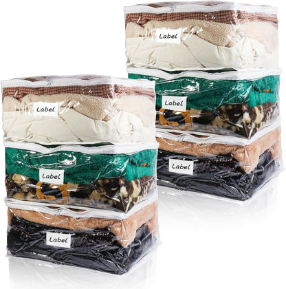 Clear Zippered Storage Bags Plastic Sweater Storage Bags with Zipper 6 Packs Clothing Organizer for Blankets Linen Sweater Bed Sheet Quilt Clothes Pillow (15.7 x 13.8 x 3.9 Inch, White)
