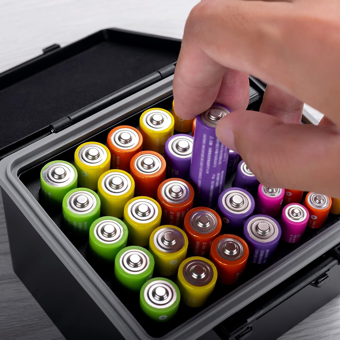 JJC AA AAA Battery Hard Case with Tester Checker, 34 Slots Battery Storage Organizer for 20 AA and 14 AAA Batteries, Water-Resistant and Shockproof Batteries Holder Container