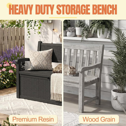 Storage Bench Outdoor Deck Box,100 Gallon Waterproof & UV Resistant Lockable Patio Furniture Seating.Indoor/Outdoor Shoe Storage Cabinet for Garden Cushions,Tools,Patio,Pool Supplies(Black)
