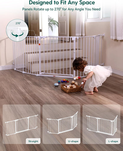 Babelio 104" Extra Wide Baby Gate, 30” Tall Auto Close Dog Fence for Stairs Doorways Fireplace, Hardware Mounted Pet Gate Indoor, Foldable 5 Metal Panels, AdaptiZone Series, Black