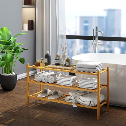BMOSU 2-Tier Bamboo Small Shoe Rack Premium Stackable Shoe Shelf Storage Organizer for Hallway Closet Living Room Entryway Organizer (Black Bamboo)