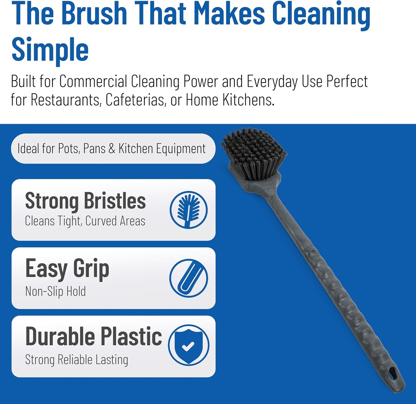 SPARTA 40501EC03 Plastic Large Scrub Brush, Kitchen Brush, Utility Brush With Long Handle For Cleaning, 20 Inches, Black