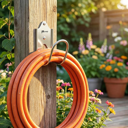 JBscoop Stainless Steel Garden Hose Hanger (Set of 2), for Garden Hose Holder, Rust Free Hose Holder Wall Mount, Heavy Duty Wall Mount Hose Hanger