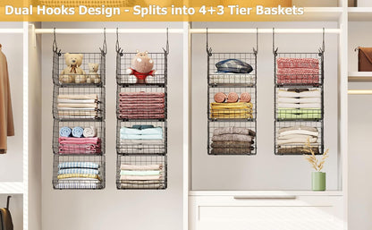 X-cosrack 3-Tier Hanging Closet Organizer, Laundry Room Organization | Space Saving Shelves with 1.65" Hook & 5 S-Hooks | Hanging Wire Baskets (12.4" W x 8.8" H x 10.24-11.8" D)