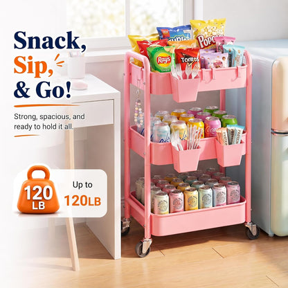 2 Tier Small Rolling Cart Metal with Wheels, White Under Desk Storage Cart on Wheels, Short Utility Roller Caddy Carts Organizer for Art,Craft,Pantry,Bathroom, Two Tiered Shelf Trolley,22 Inches Tall