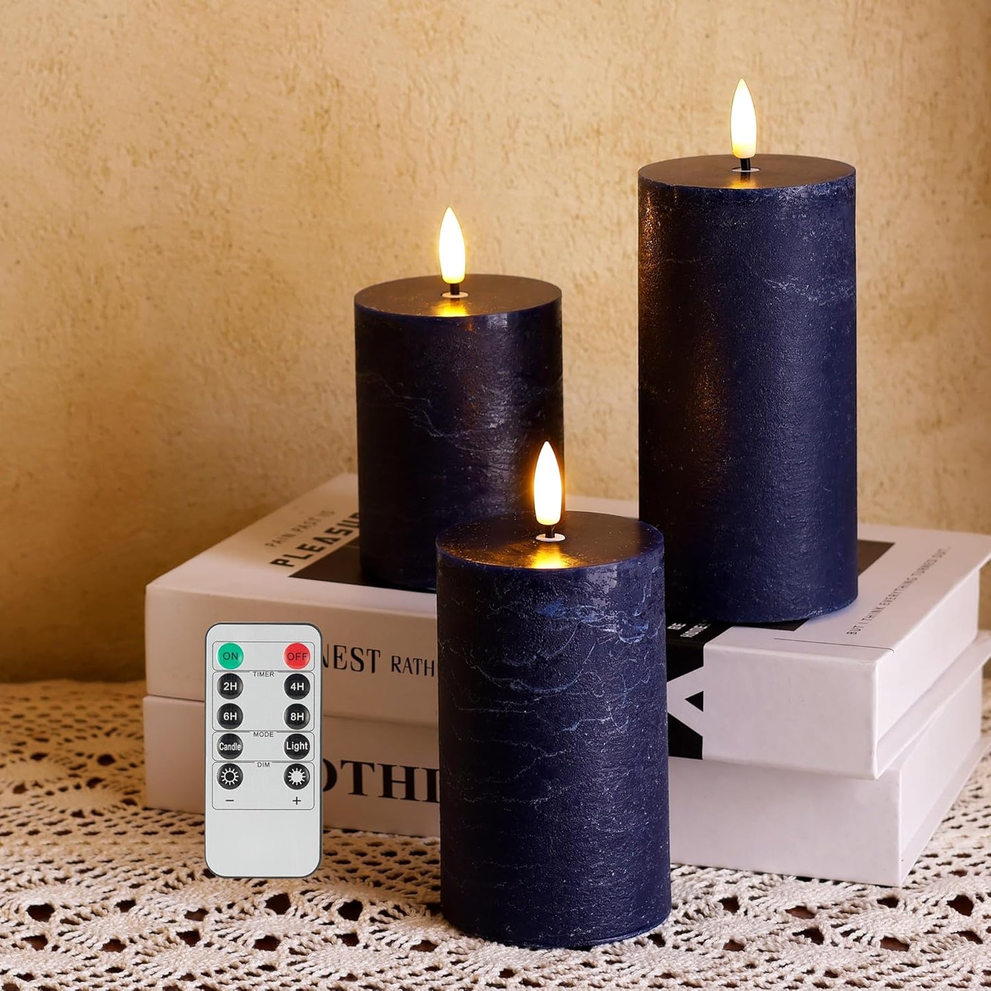 White Flameless Pillar Candles, Battery Operated Wax Candles with Remote, Flat Top Flickering Flameless Candles, LED Candle for Home, Wedding, Party Decor, Set of 3, Φ 3" H 4" 5" 6"