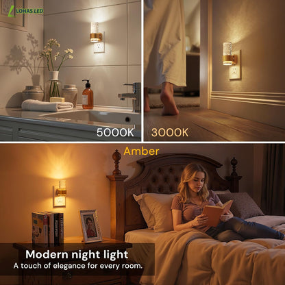 L LOHAS LED Night Light,Dimmable Night Lights Plug into Wall, 2 Pack Acrylic Nightlight with 0-100 LM Adjustable Brightness, 3000K Plug in Night Light with Dusk to Dawn Sensor, for Bathroom Hallway