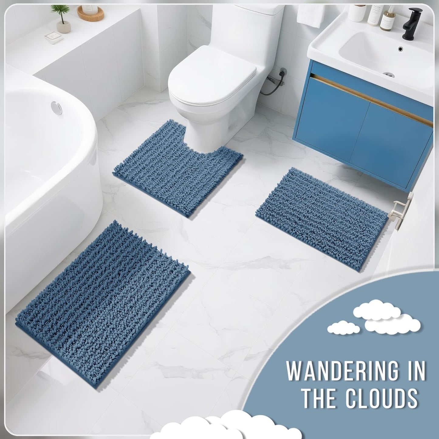 Yimobra Bathroom Rugs Non Slip Washable - Ultra Soft Absorbent Chenille Bath Mat, Quick Dry Shaggy Floor Carpet for Tub Shower, Gray Home Decor Accessories, 24x17 Inch