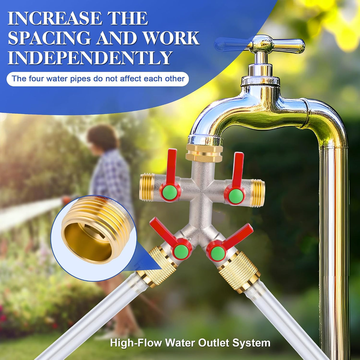 EJW Hose Splitter 2 Way, Garden Hose Splitters, Heavy Duty Faucet Splitter,Rv Brass Water Hose Y Splitter, Double Hose Connector, Spigot Splitter, Two Way Hose Manifold Valve 3/4 Inch GHT Thread.