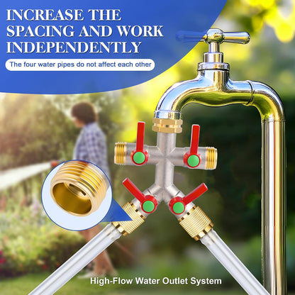 EJW Hose Splitter 2 Way, Garden Hose Splitters, Heavy Duty Faucet Splitter,Rv Brass Water Hose Y Splitter, Double Hose Connector, Spigot Splitter, Two Way Hose Manifold Valve 3/4 Inch GHT Thread.