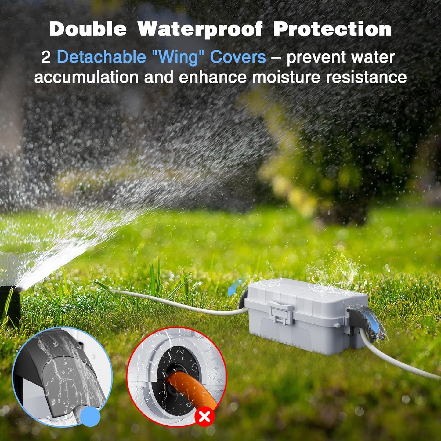 FLEMOON IP55 Outdoor Electrical Box Waterproof with Detachable Awning Covers, 7.1 * 3.9 * 2.4 inch Weatherproof Extension Cord Cover, Easy Installation for Outdoor Plug, Outlet, String Lights, Black