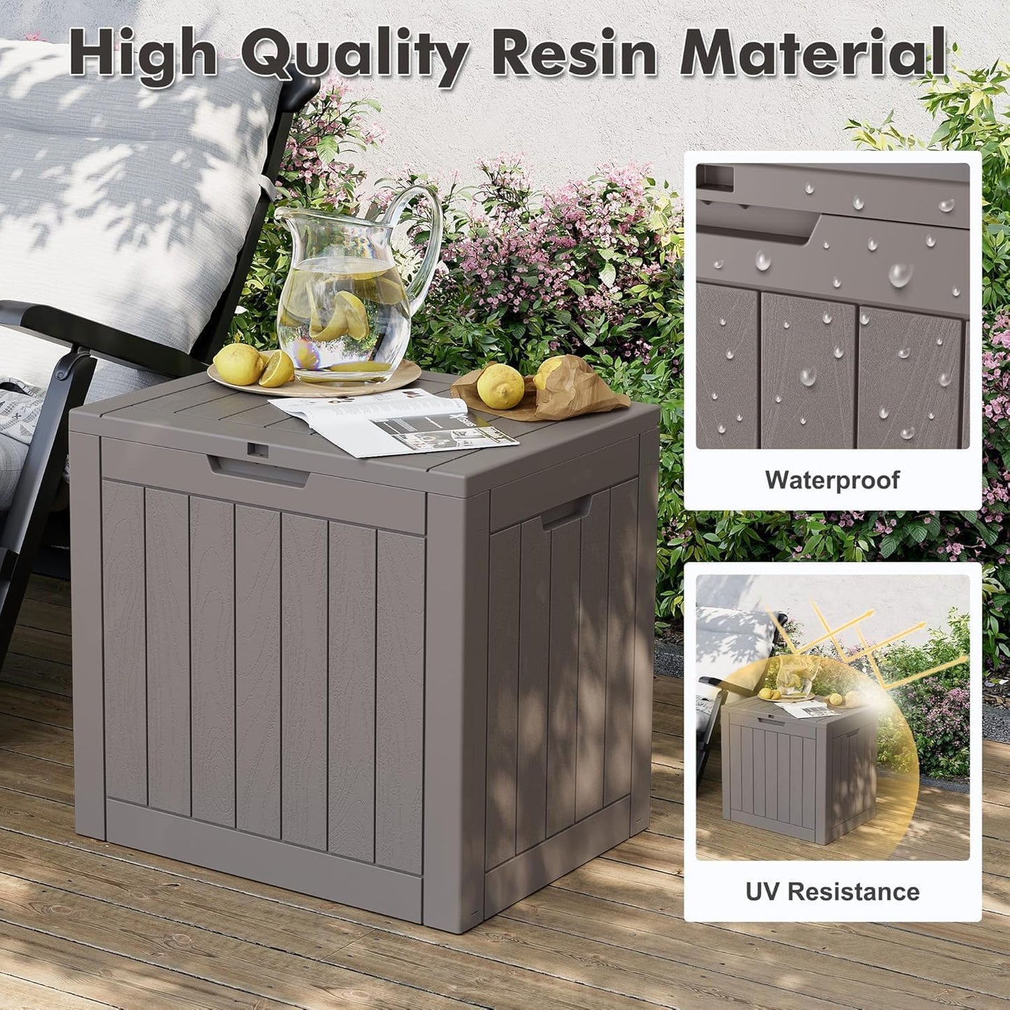 Outdoor Storage Box, 31 Gallon Resin Deck Boxes Outdoor Waterproof For Patio Furniture, Garden Tools, Pool Supplies, Lockable And UV Resistant (Rattan Gray)