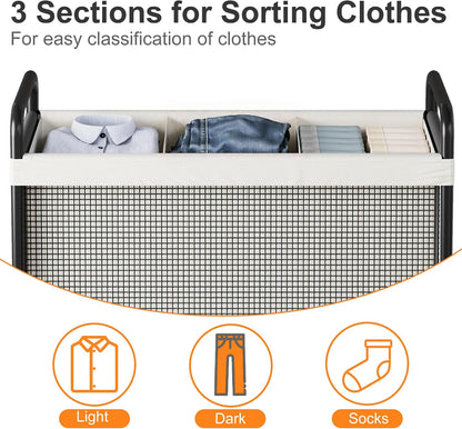 WOWLIVE Laundry Hamper 3 Section, 120L Rolling Laundry Basket with wheels and Removable Liner Bag, Laundry Sorter with Metal Handle, Large Clothes Hamper for Laundry Room, Bathroom and Dorm, Beige