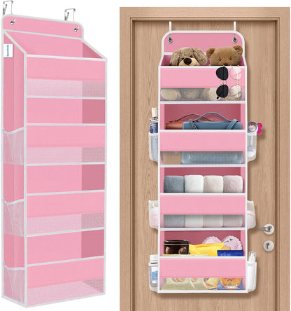 SpaceHacks 1 Pack Over The Door Organizer, Hanging Storage Organizer with Clear Window, 40lb Ultra Sturdy Large Capacity Room Organizer for Pantry Laundry Bathroom Nursery Closet Baby Essential (Grey)