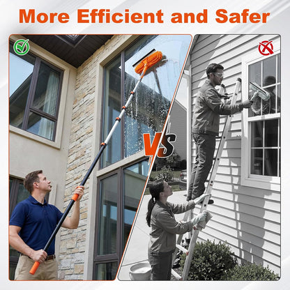 20 Foot High Ceiling Fan Cleaner Duster Kit with 5-12ft Heavy Duty Extension Pole, Microfiber Feather Duster, Cobweb Duster, Ceiling Fan Duster and Window Squeegee, Long Dusters for Cleaning